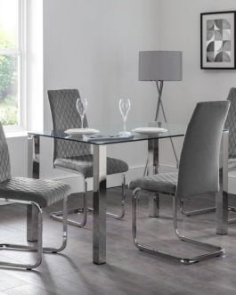 Enzo Dining Table & 4 Calabria Cantilever Velvet Chairs