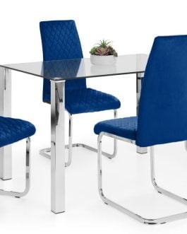 Enzo Dining Table & 4 Calabria Cantilever Velvet Chairs