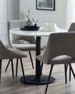 Luca Round Table & 4 Iris Boucle Dining Chairs