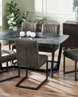 Olympus Dining Table Black Marble & 6 Brooklyn Charcoal Dining Chairs