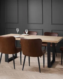Berwick Dining Table & 6 Luxe Dining Chairs Brown Faux Leather