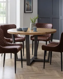 Brooklyn Round Table Oak & 4 Luxe Dining Chairs