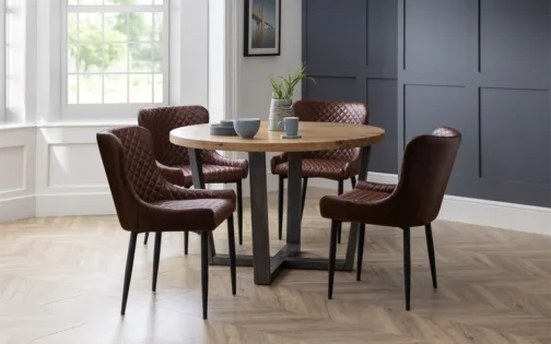 Brooklyn Round Table Oak & 4 Luxe Dining Chairs