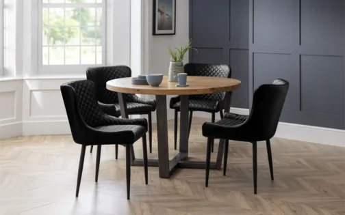 Brooklyn Round Table Oak & 4 Luxe Dining Chairs - Image 6