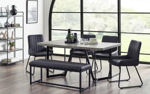 Miller Concrete Effect Dining Table, Soho Bench & 4 Soho Dining Chairs